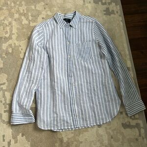 Jcrew classic fit stripe linen cotton blend button down